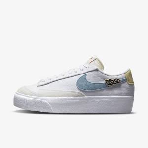 Women's Nike Blazer Low Platform Next Nature Trainers White / Pink / White / Blue | NK361SCK