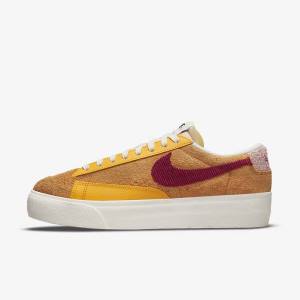 Women's Nike Blazer Low Platform Trainers Gold / Pink / Burgundy | NK723KRI