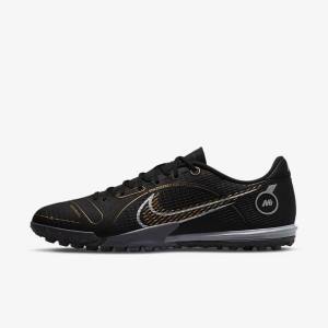 Women's Nike Mercurial Vapor 14 Academy TF Turf Football Shoes Black / Metal Silver / Grey / Metal Gold | NK517NLU