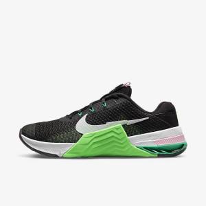 Women's Nike Metcon 7 Training Shoes Black / Green / Pink / White | NK175RTH