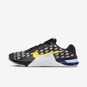 Women's Nike Metcon 7 Training Shoes Black / White / Blue / Yellow | NK896DET