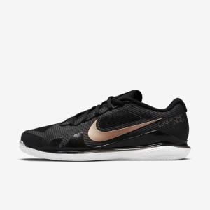 Women's Nike NikeCourt Air Zoom Vapor Pro Clay Court Tennis Shoes Black / White / Metal Red Brown | NK361PZH