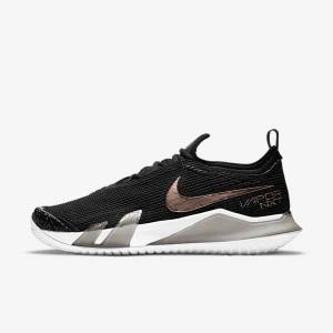 Women's Nike NikeCourt React Vapor NXT Hard Court Tennis Shoes Black / Metal Red Brown / White | NK487XNB