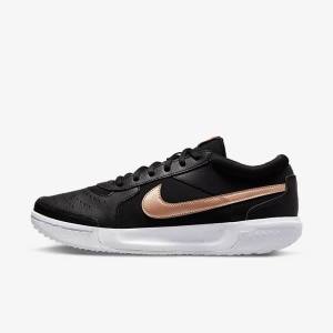 Women's Nike NikeCourt Zoom Lite 3 Tennis Shoes Black / White / Metal Red Brown | NK298NRS