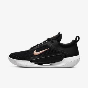 Women's Nike NikeCourt Zoom NXT Clay Court Tennis Shoes Black / White / Dark Grey / Metal Red Brown | NK937SYK