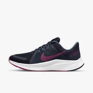 Women's Nike Quest 4 Road Running Shoes Blue / Grey Green / White / Pink | NK371ACT