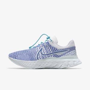 Women's Nike React Infinity Run 3 By You Custom Road Running Shoes White / Blue / White | NK315HBP