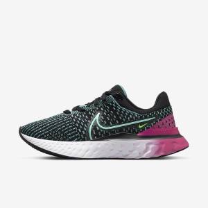 Women's Nike React Infinity Run Flyknit 3 Road Running Shoes Black / Pink / Turquoise / Turquoise | NK725JPG