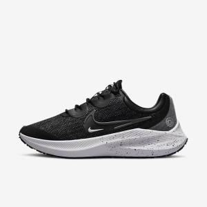 Women's Nike Zoom Winflo 8 Shield Weatherised Road Running Shoes Black / Metal Silver / Blue / Grey | NK418IWP